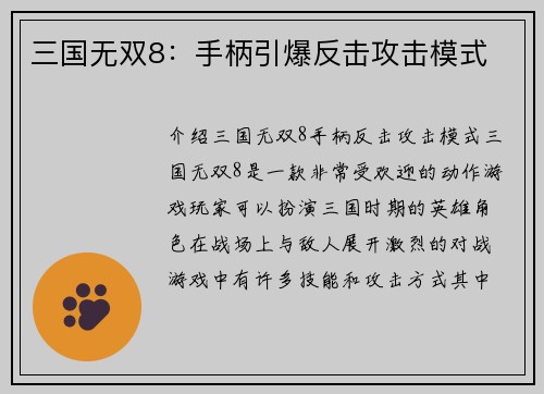 三国无双8：手柄引爆反击攻击模式
